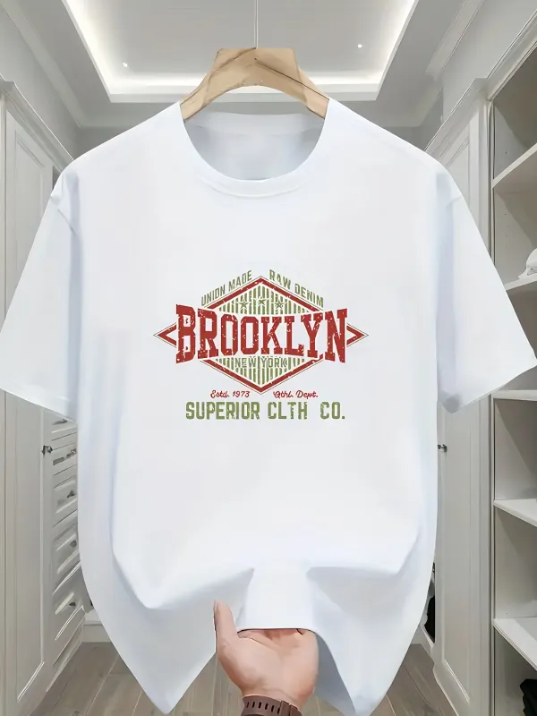 Tailorly Men's Printed Tee - Brooklyn Urban Vintage Diamond Outline With Decorative Retro Letters made by Tailorly
