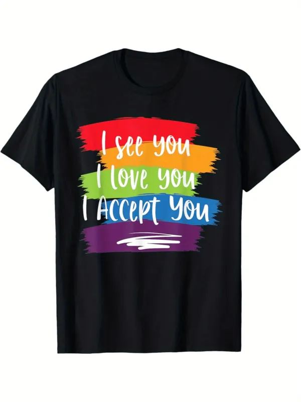 Tailorly Men's Printed Tee - I See You I Love You I Accept You Rainbow Strokes With Handwritten Colorful Brush Letters made by Tailorly