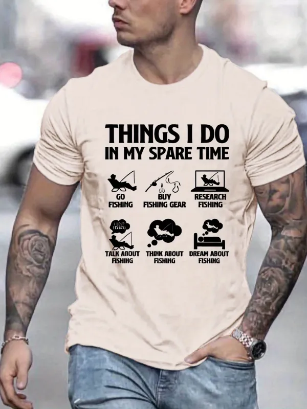 Tailorly Men's Printed Tee - Things I Do In My Spare Time With Fisherman Silhouette And Fishing Gear made by Tailorly
