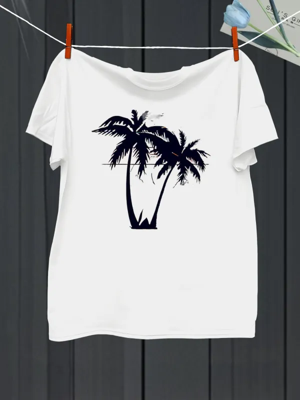 Tailorly Men's Printed Tee - Tropical Shadows Under Gentle Sun Set Palm Tree made by Tailorly