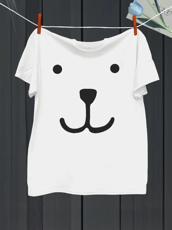 Tailorly Men's Printed Tee - Minimalist Cute Playful Face Silhouette On Cotton White Bear made by Tailorly