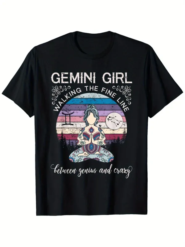 Tailorly Men's Printed Tee - Gemini Girl Walking The Fine Line Between Genius And Crazy Yoga Woman made by Tailorly