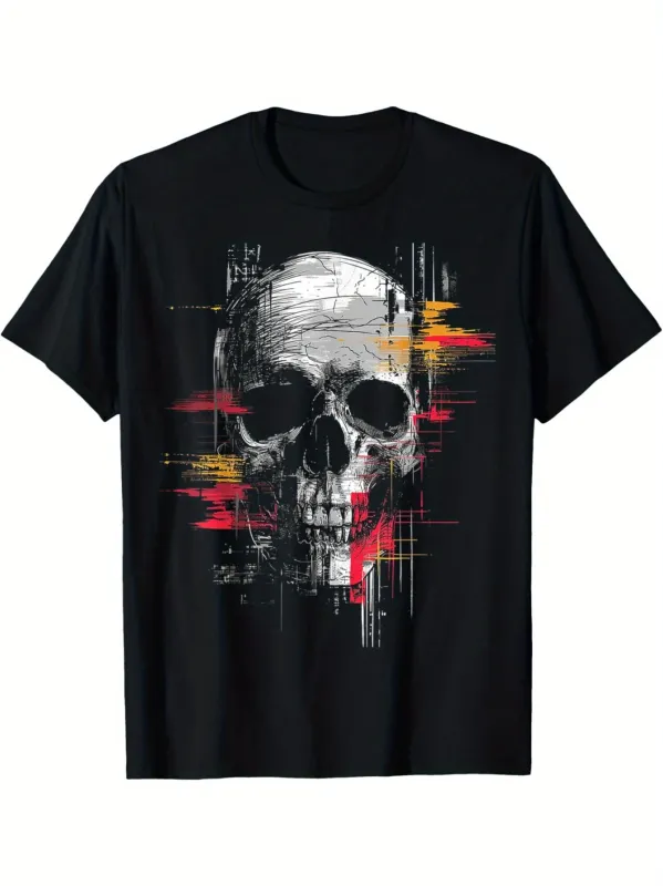 Tailorly Men's Printed Tee - Artistic Grunge Streaks And Distressed Effects Skull made by Tailorly