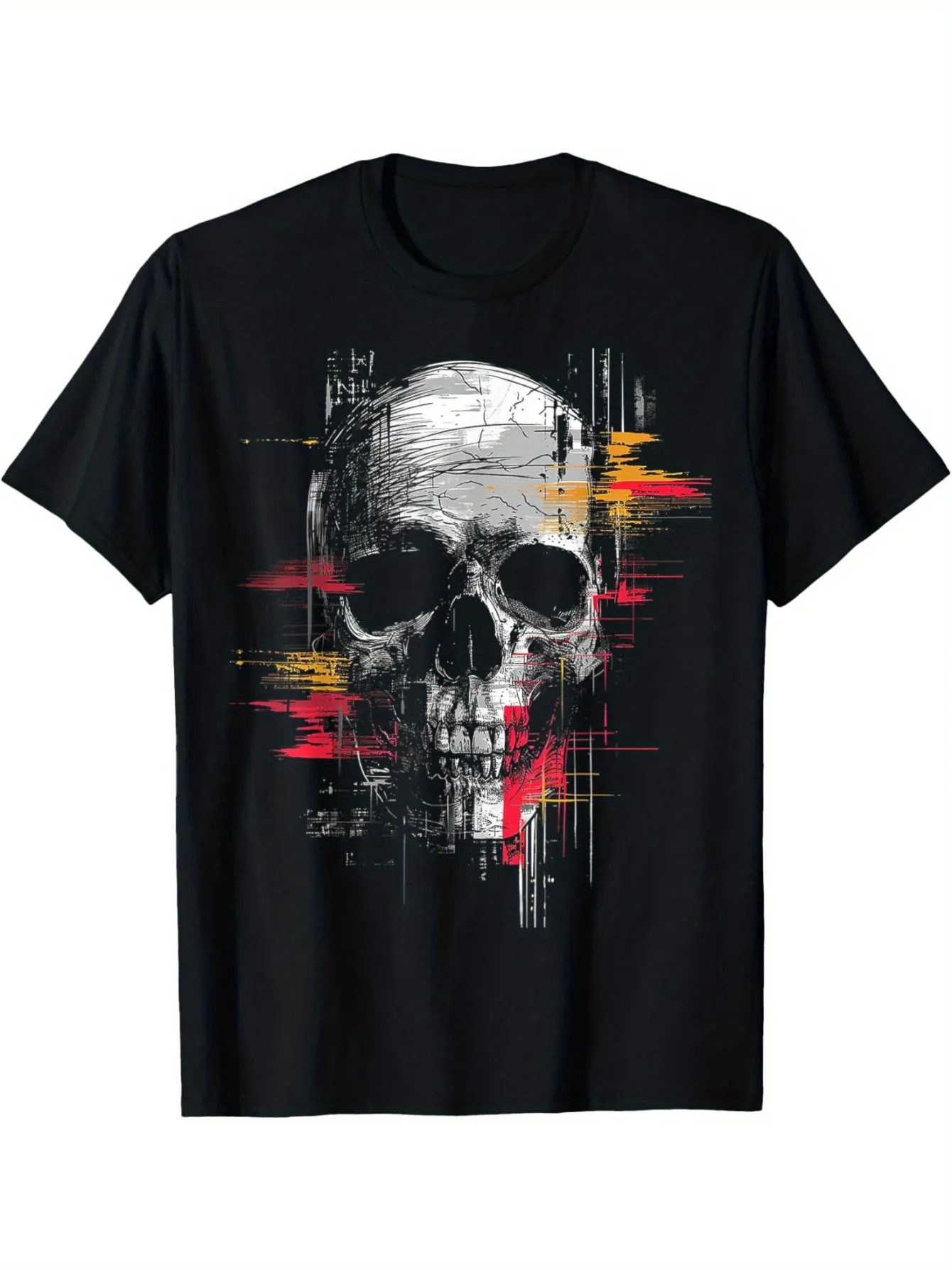 Tailorly Men's Printed Tee - Artistic Grunge Streaks And Distressed Effects Skull sold by Tailorly