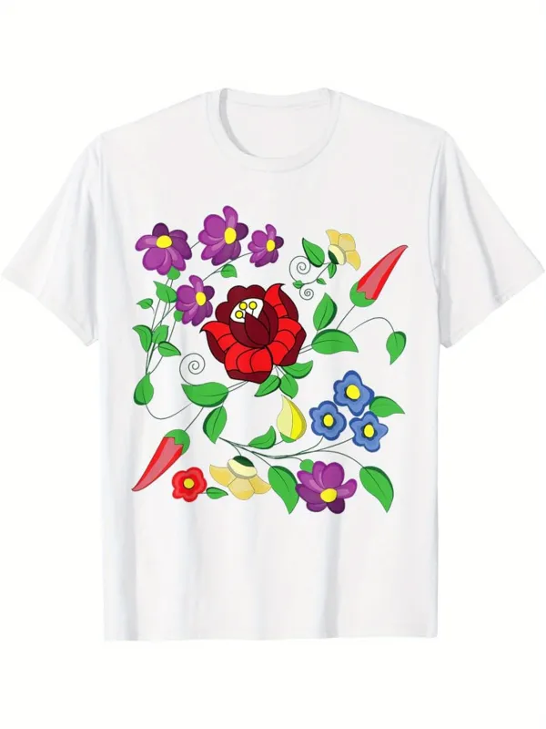Tailorly Men's Printed Tee - Colorful Garden With Lush Green Leaves And Blooming Spring Flower made by Tailorly