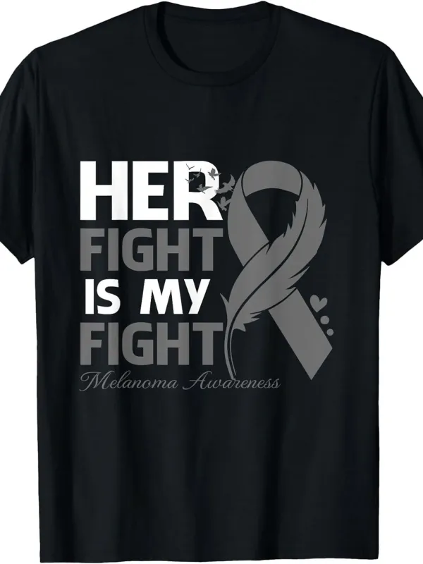 Tailorly Men's Printed Tee - Her Fight Is My Fight Gray Awareness Ribbon And Feather T Shirt made by Tailorly