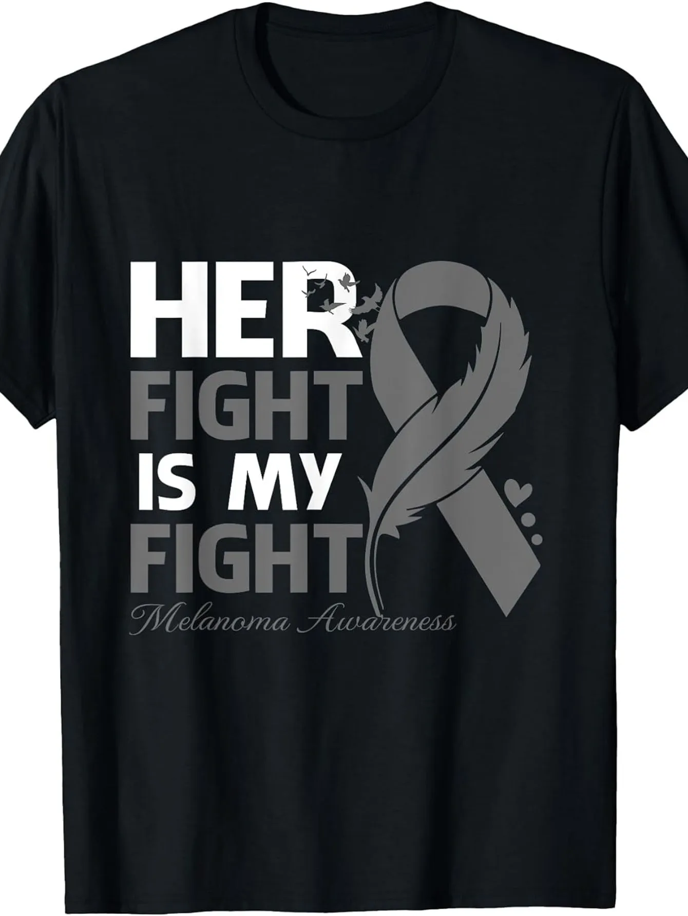 Tailorly Men's Printed Tee - Her Fight Is My Fight Gray Awareness Ribbon And Feather T Shirt sold by Tailorly