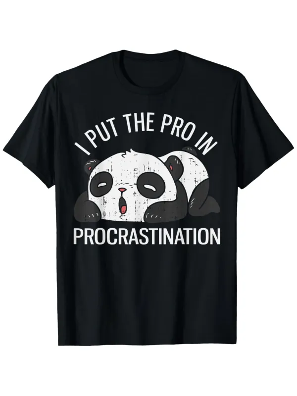 Tailorly Men's Printed Tee - I Put The Pro In Procrastination Sleepy Panda With Playful Cartoon Style Graphic Panda made by Tailorly