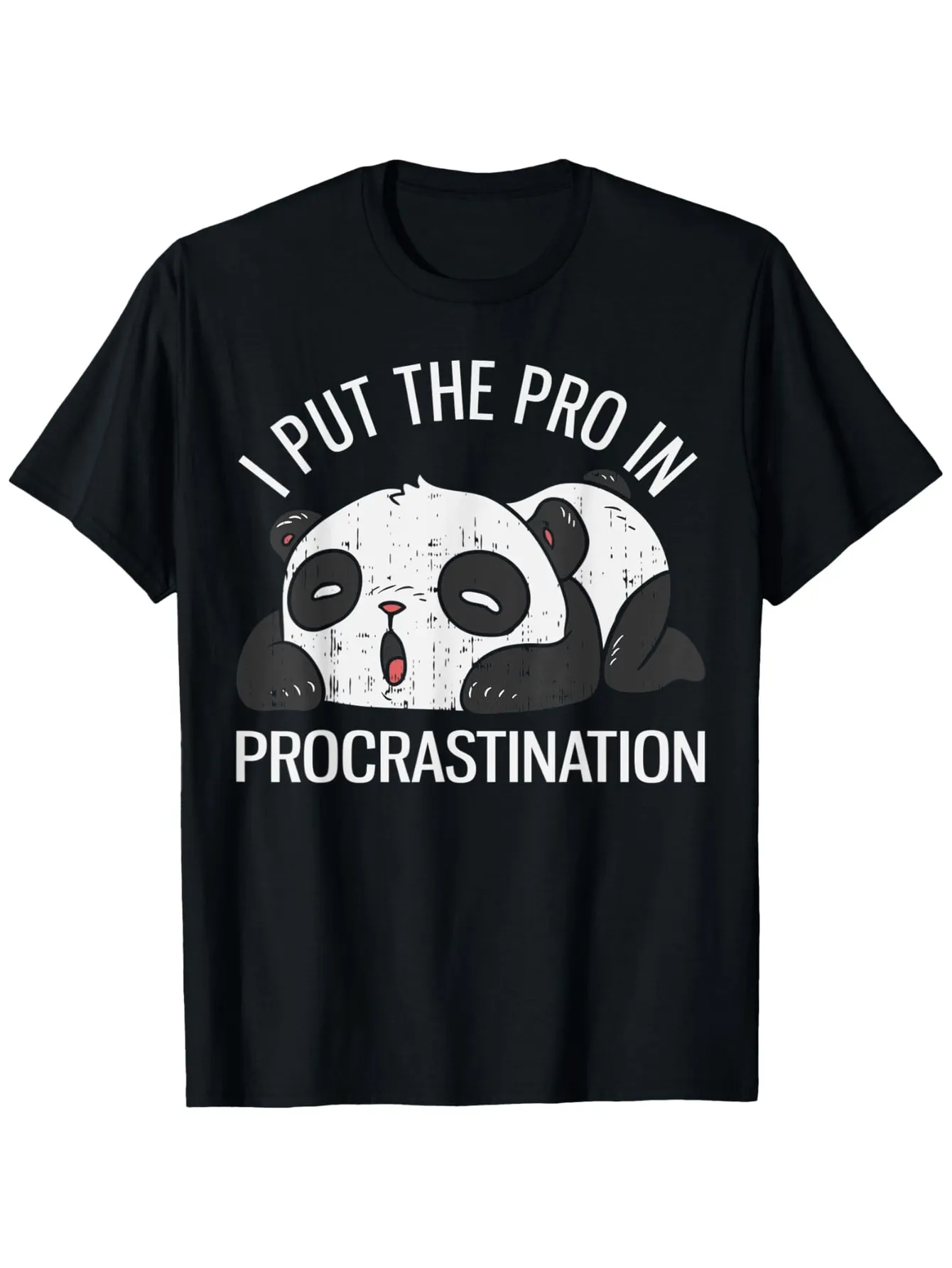 Tailorly Men's Printed Tee - I Put The Pro In Procrastination Sleepy Panda With Playful Cartoon Style Graphic Panda sold by Tailorly