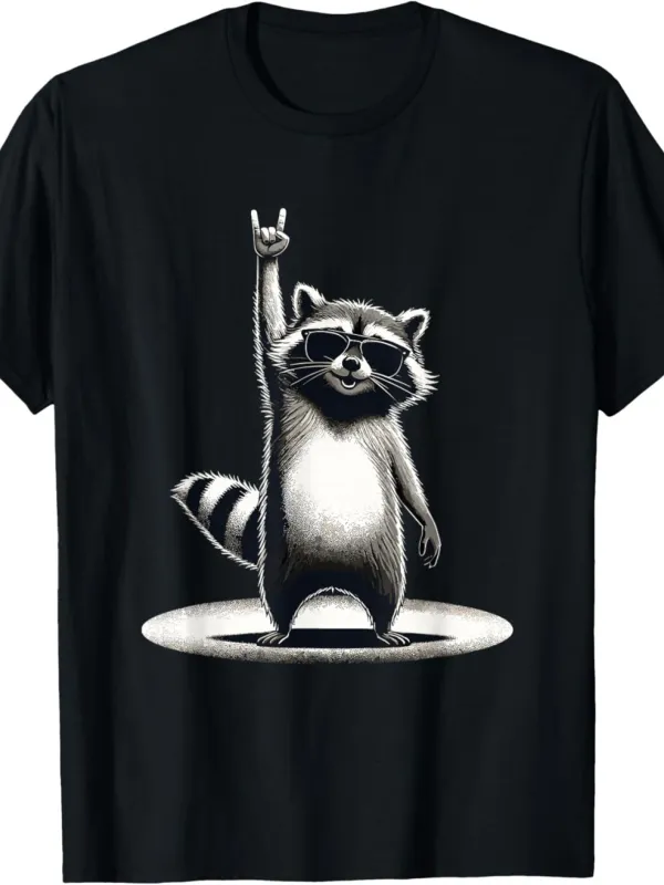 Tailorly Men's Printed Tee - Cool Raccoon With Sunglasses Standing On Spotlight Stage Raccoon made by Tailorly