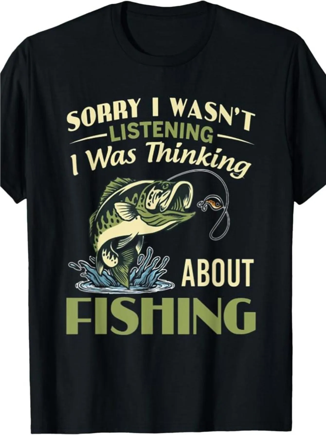 Tailorly Men's Printed Tee - Sorry I Wasnt Listening I Was Thinking About Fishing Jumping Trout Splashes Among Blue Rippling Water Fish sold by Tailorly