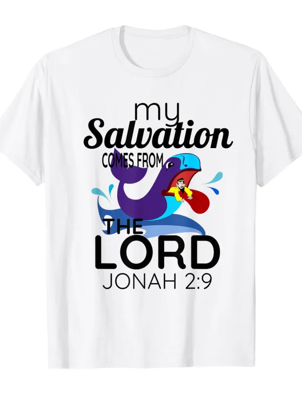 Tailorly Men's Printed Tee - My Salvation Comes From The Lord Jonah Whale And Water Spouting Graphic made by Tailorly