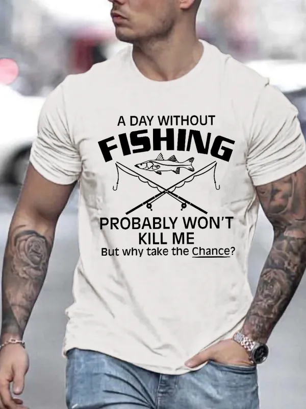 Tailorly Men's Printed Tee - A Day Without Fishing Rods Crossed Under Jumping Fish T Shirt made by Tailorly