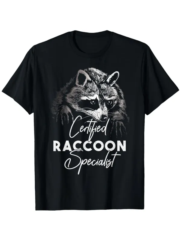 Tailorly Men's Printed Tee - Certified Raccoon Specialist With Hand Drawn Realistic Fur Raccoon Portrait made by Tailorly