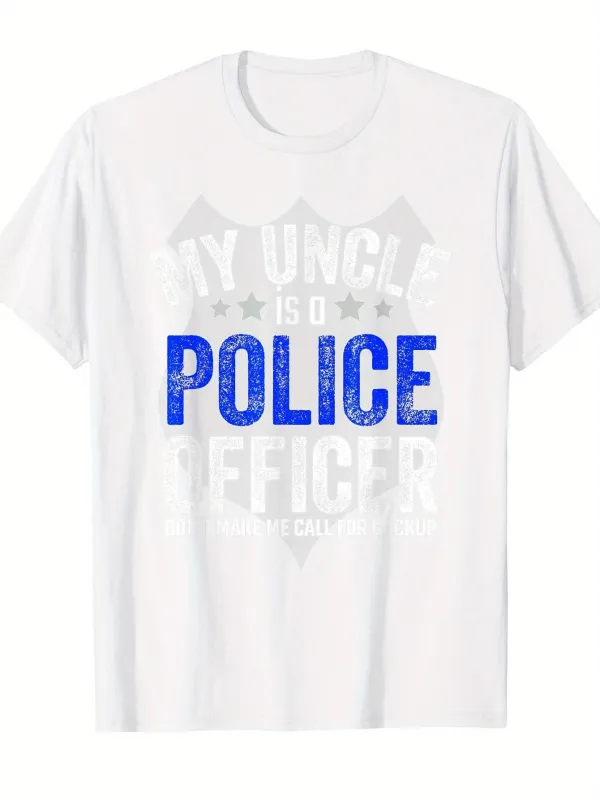 Tailorly Men's Printed Tee - Police Officer Bold Blue Letters With Shield And Faded White Stars made by Tailorly