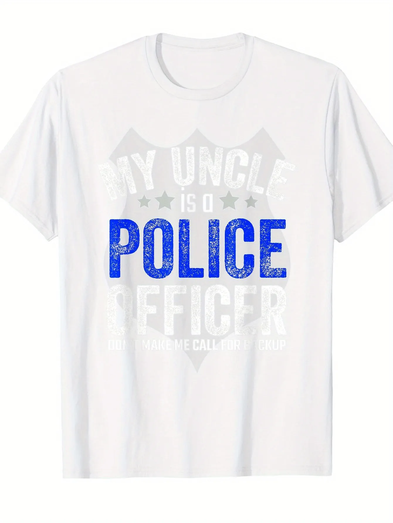 Tailorly Men's Printed Tee - Police Officer Bold Blue Letters With Shield And Faded White Stars sold by Tailorly