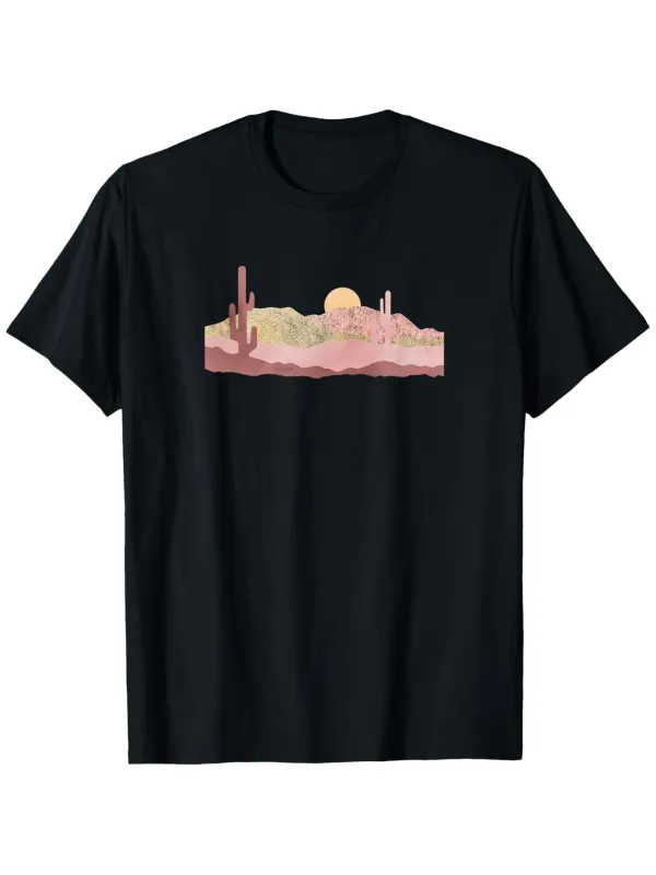 Tailorly Men's Printed Tee - Gentle Desert Sunlight With Pink Clouds And Cactus Landscape made by Tailorly