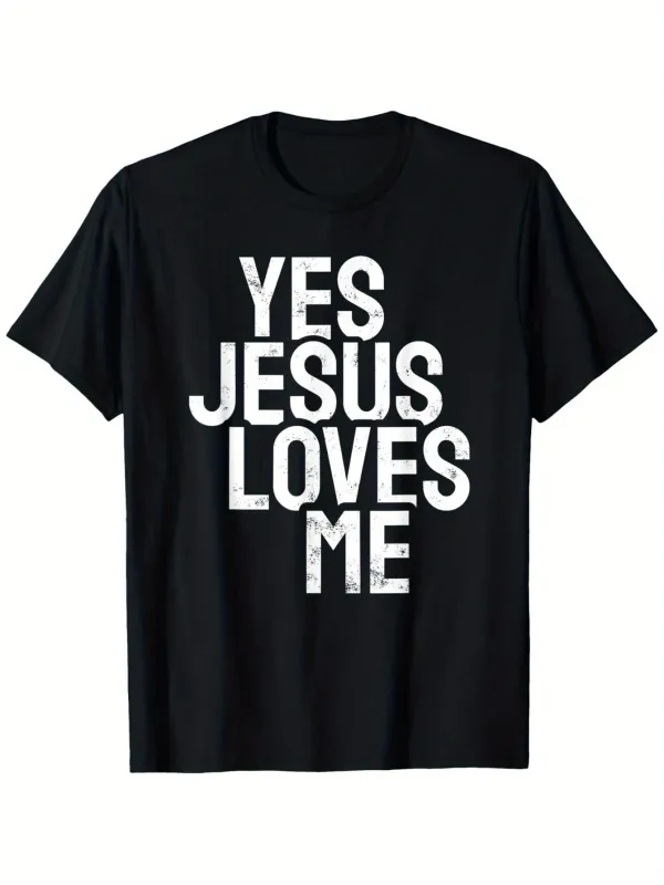 Tailorly Men's Printed Tee - Yes Jesus Loves Me Bold Statement Graphic Words Black Shirt made by Tailorly