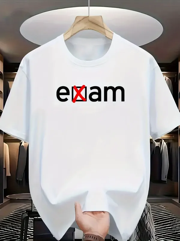 Tailorly Men's Printed Tee - Bold Letters With Red Cross Mark And Simple Exam Text made by Tailorly