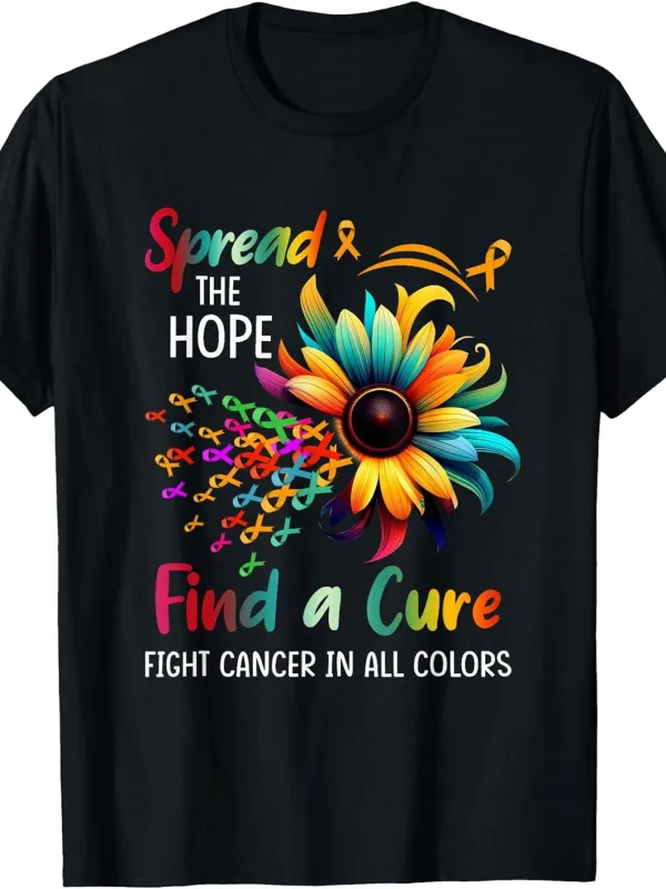 Tailorly Men's Printed Tee - Spread Hope Find A Cure With Multicolor Sunflower Ribbons Design Flower made by Tailorly