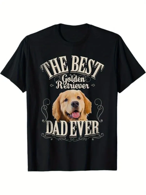 Tailorly Men's Printed Tee - The Best Golden Retriever Dad Ever With Cute Smiling Dog Face made by Tailorly
