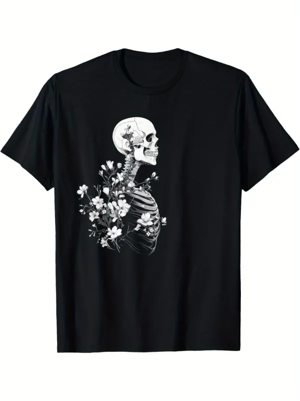 Tailorly Men's Printed Tee - Blooming Wildflowers Emerging From Human Skeleton made by Tailorly