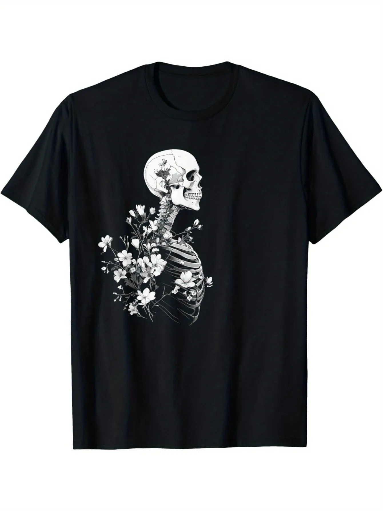 Tailorly Men's Printed Tee - Blooming Wildflowers Emerging From Human Skeleton sold by Tailorly