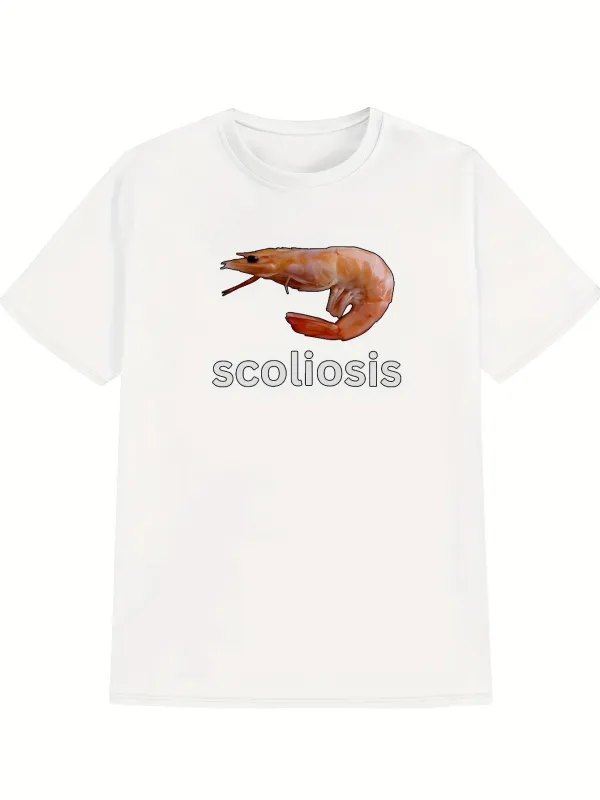 Tailorly Men's Printed Tee - Scoliosis Single Shrimp Surrounded By Plain White Minimalist Space made by Tailorly