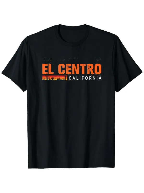 Tailorly Men's Printed Tee - El Centro California Orange Skyline Under City Night Lights made by Tailorly
