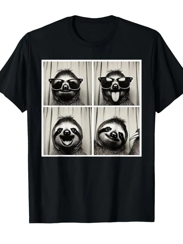 Tailorly Men's Printed Tee - Photo Booth Style Grayscale Frames With Playful Sloth Expressions made by Tailorly