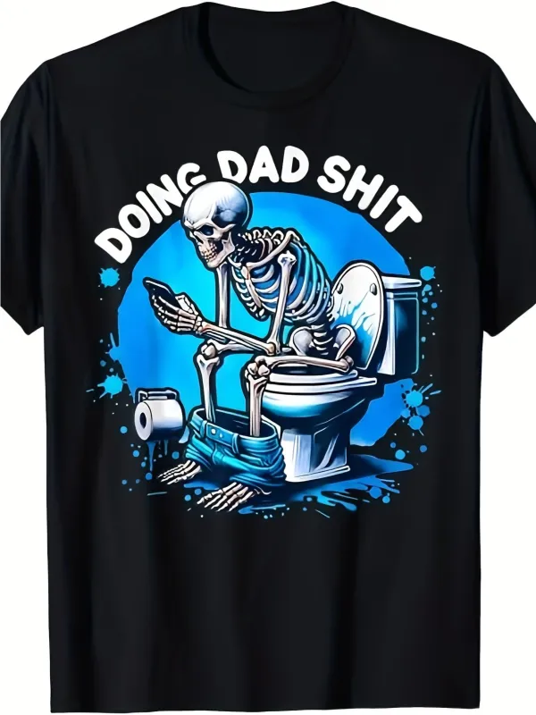 Tailorly Men's Printed Tee - Doing Dad Shit Humorous Skeleton Sitting On Toilet With Phone made by Tailorly