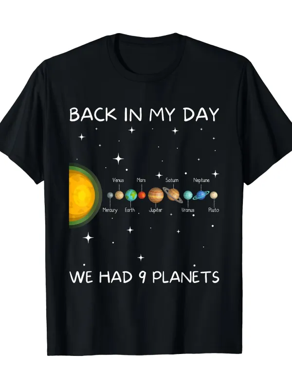 Tailorly Men's Printed Tee - Back In My Day Retro Solar System With Colorful Planets And Bright Stars made by Tailorly