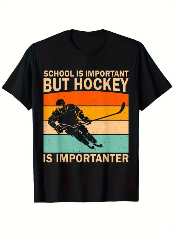 Tailorly Men's Printed Tee - School Is Important But Hockey Is Importanter Retro Stripe Hockey Player made by Tailorly