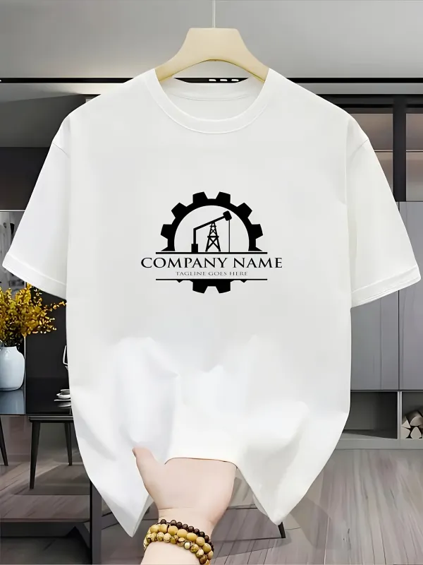 Tailorly Men's Printed Tee - Oil Derrick Surrounded By Industrial Gear And Text Company Name made by Tailorly