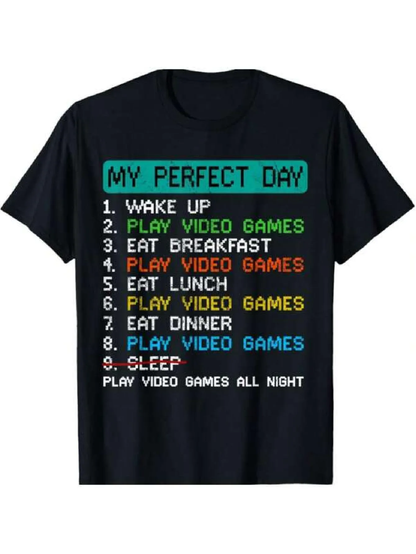 Tailorly Men's Printed Tee - My Perfect Day Colorful Text Play Video Games Design sold by Tailorly