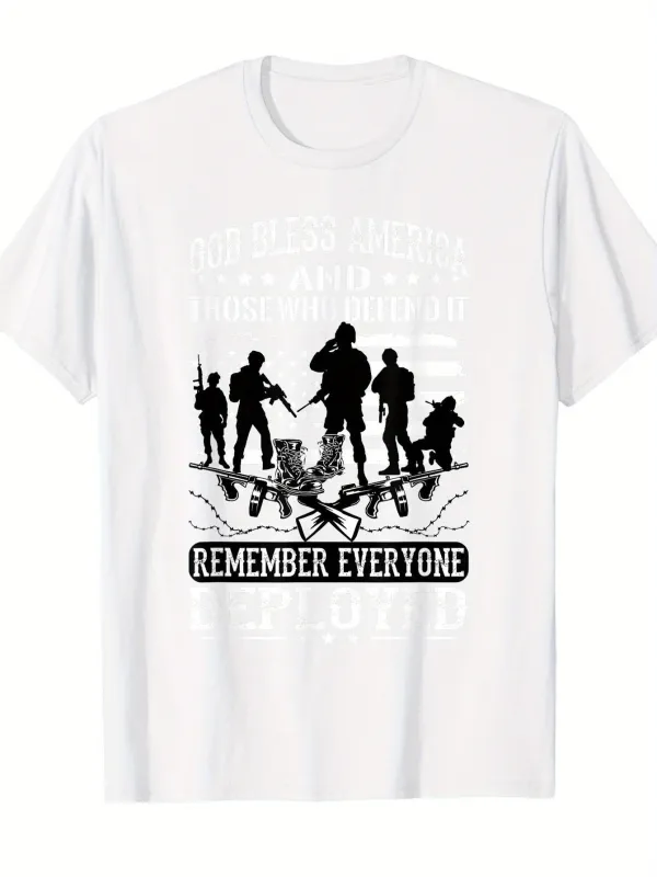 Tailorly Men's Printed Tee - Remember Everyone Silhouetted Soldiers With Rifles On Stamped Ground made by Tailorly