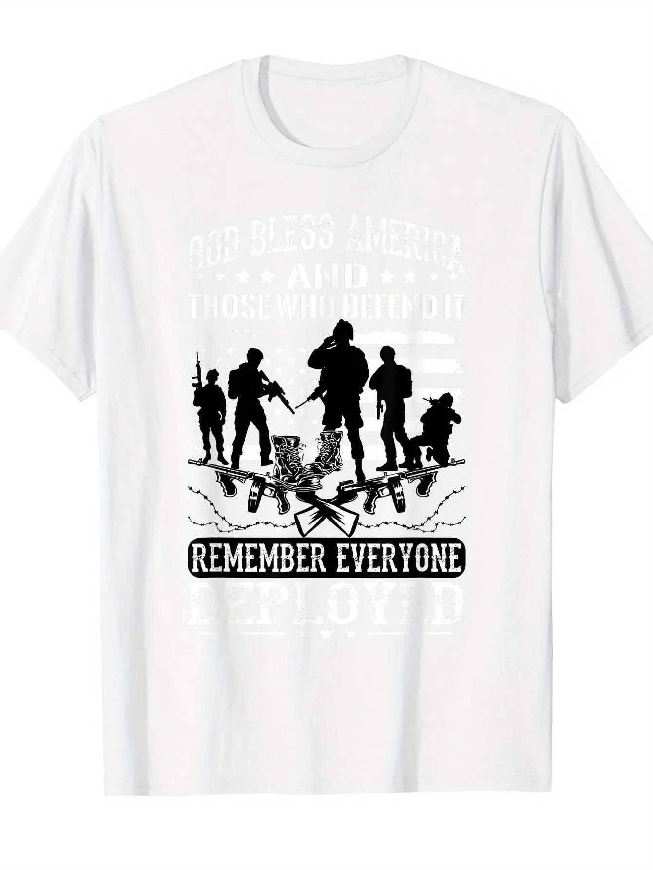 Tailorly Men's Printed Tee - Remember Everyone Silhouetted Soldiers With Rifles On Stamped Ground sold by Tailorly