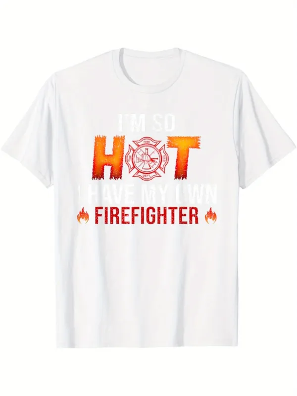 Tailorly Men's Printed Tee - Im So Hot With Flames And Fire Badge Firefighter made by Tailorly