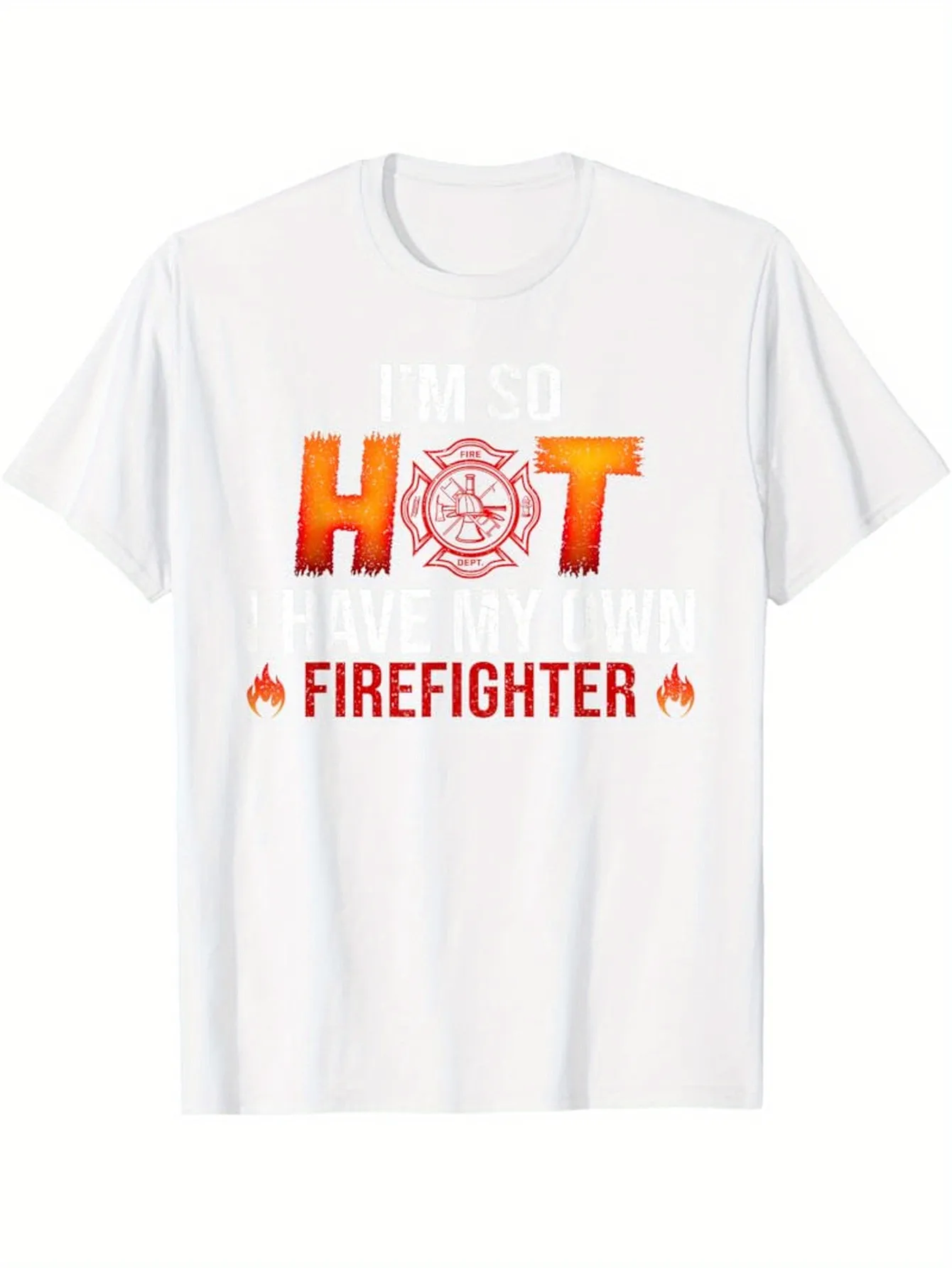 Tailorly Men's Printed Tee - Im So Hot With Flames And Fire Badge Firefighter sold by Tailorly