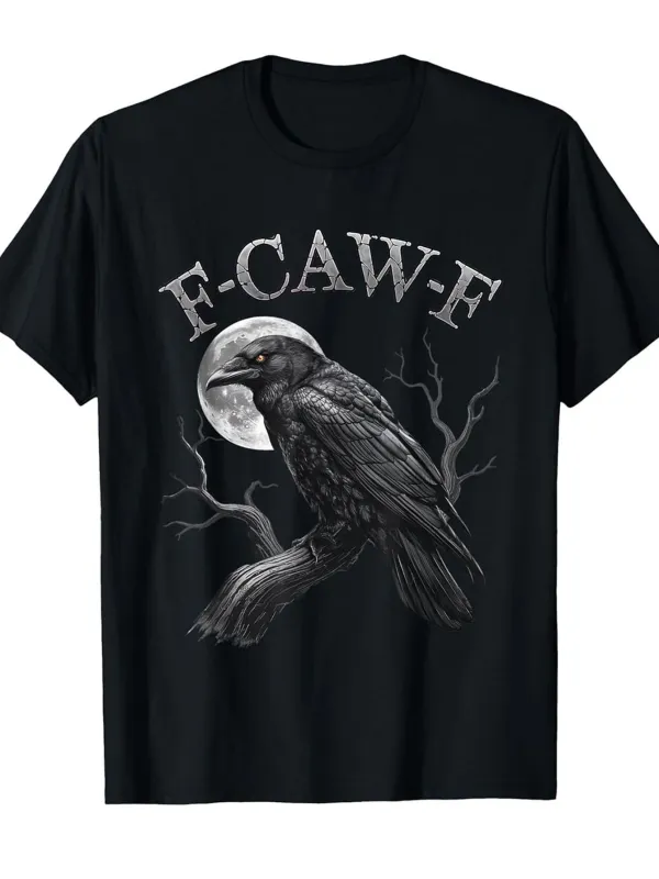 Tailorly Men's Printed Tee - FCAWF Large Full Moon With Tree Branch And Perched Raven made by Tailorly