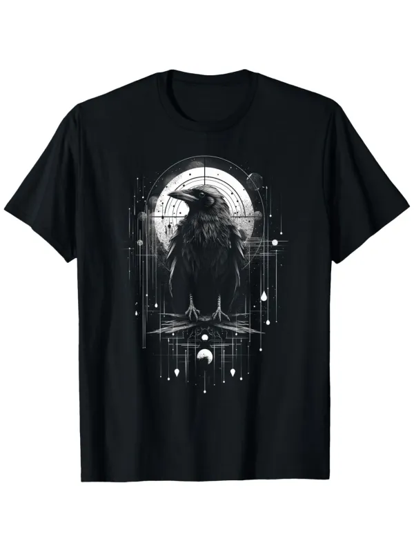 Tailorly Men's Printed Tee - Celestial Night Sky With Mysterious Moon And Stars Surrounding A Majestic Raven made by Tailorly