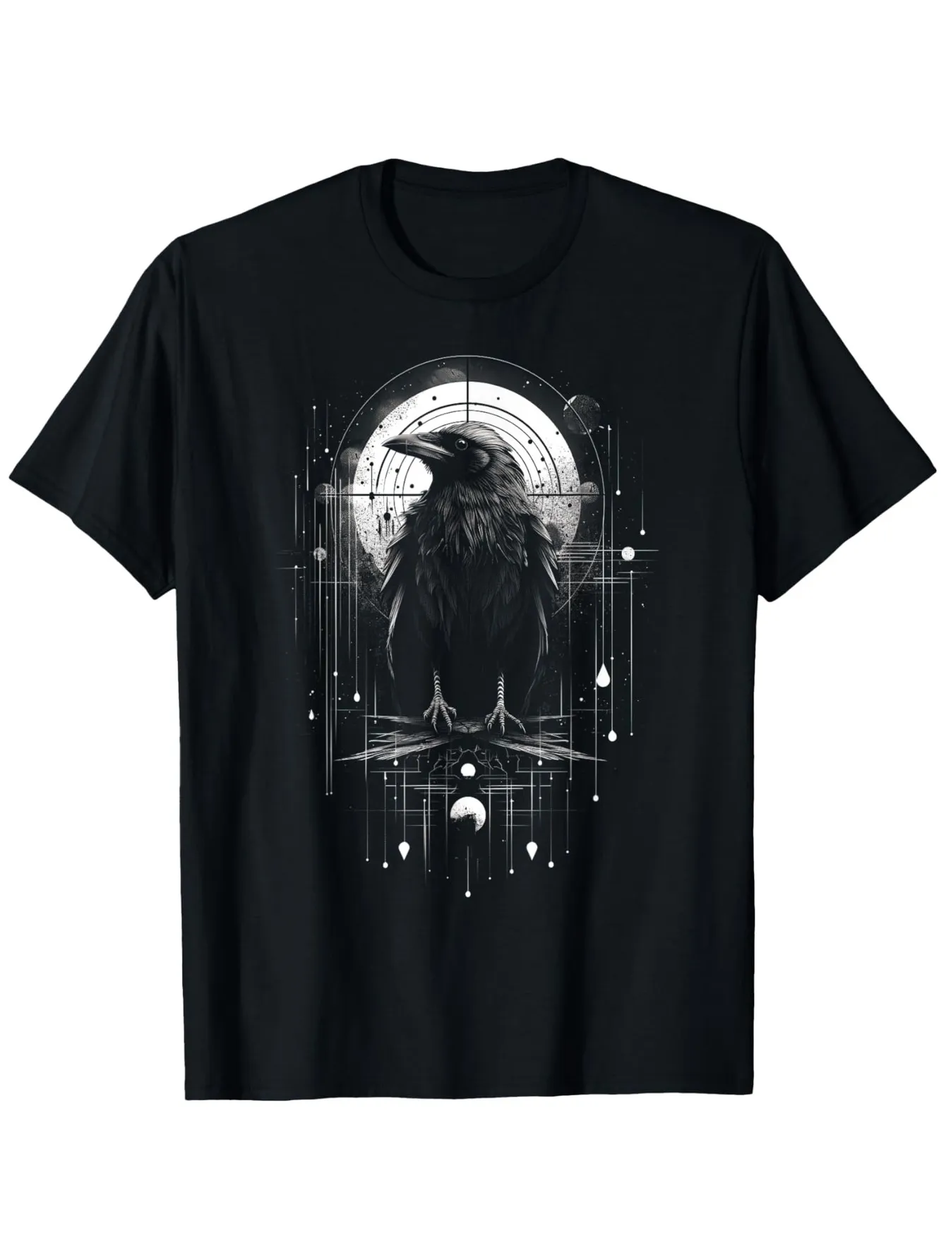 Tailorly Men's Printed Tee - Celestial Night Sky With Mysterious Moon And Stars Surrounding A Majestic Raven sold by Tailorly