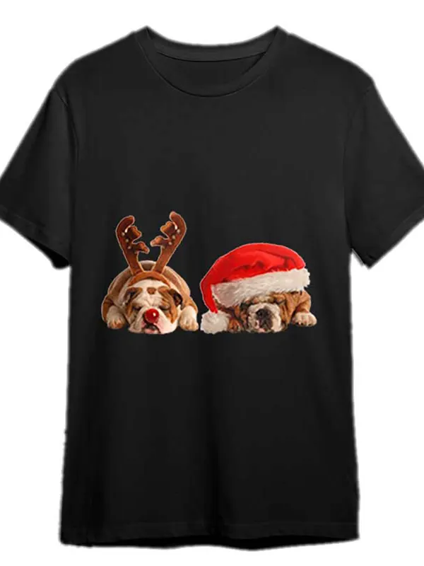 Tailorly Men's Printed Tee - Playful Dogs With Reindeer Antlers And Santa Hat Resting made by Tailorly