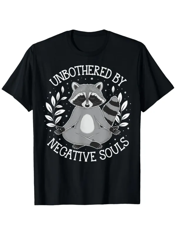 Tailorly Men's Printed Tee - Unbothered By Negative Souls Peaceful Leaves And Meditative Zen Raccoon made by Tailorly