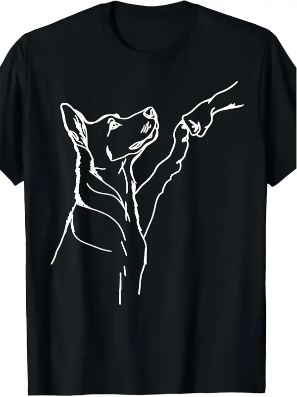 Tailorly Men's Printed Tee - Minimal Line Art Dog Touching Human Hand T Shirt made by Tailorly