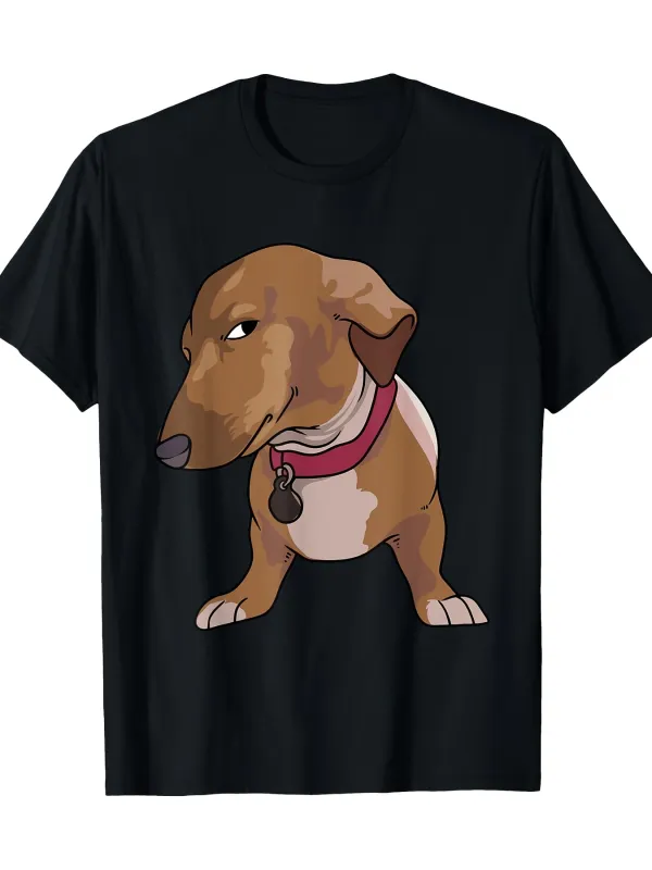 Tailorly Men's Printed Tee - Cartoon Art Style Dog With Pink Collar Calm Expression made by Tailorly