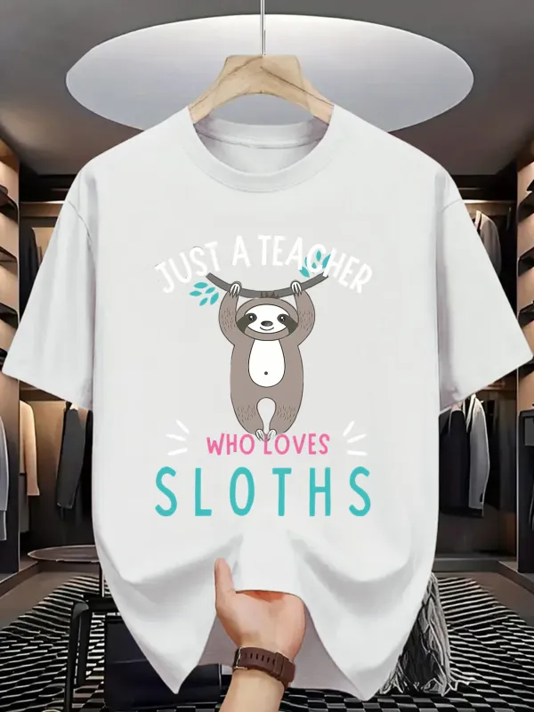 Tailorly Men's Printed Tee - Just A Teacher Who Loves Adorable Sloth Relaxing Among Leaves Sloth made by Tailorly