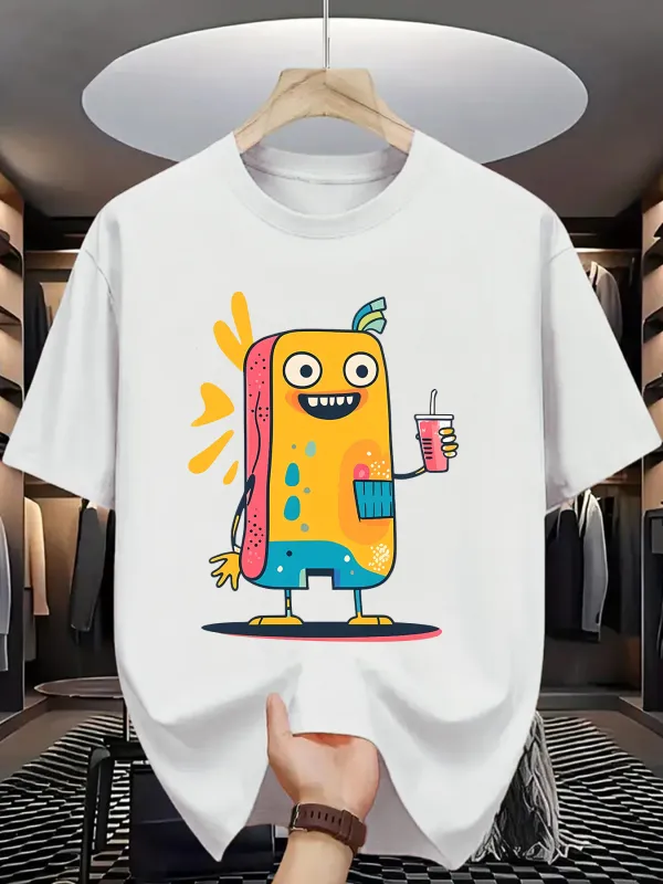 Tailorly Men's Printed Tee - Colorful Cartoon Snack Character With Playful Smile Holding A Drink made by Tailorly