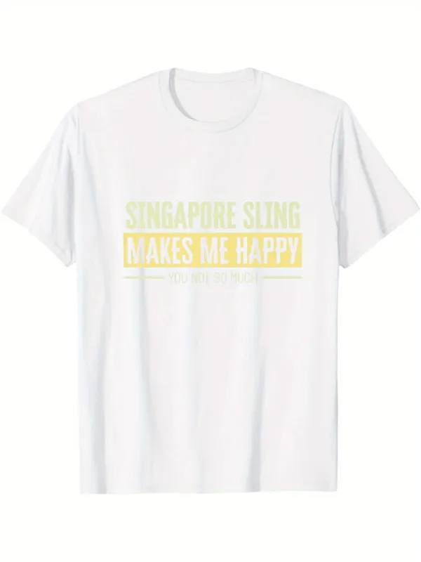Tailorly Men's Printed Tee - Singapore Sling Makes Me Happy Joyful Summer Vacation T Shirt made by Tailorly