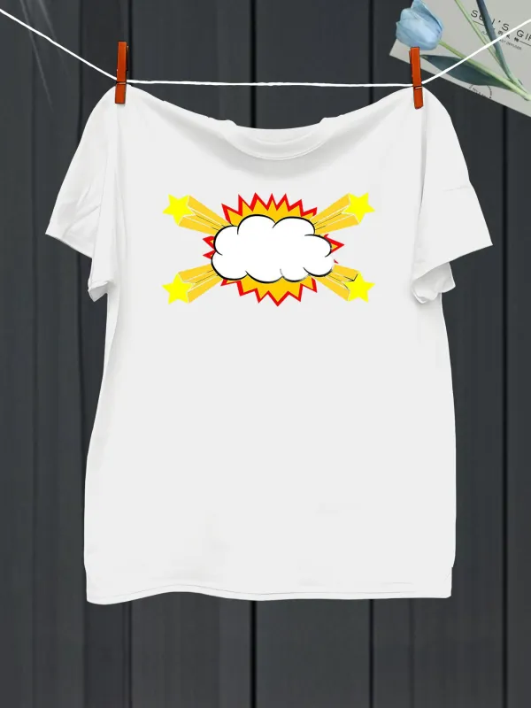 Tailorly Men's Printed Tee - Comic Style Burst With Yellow Flash Among Cloud made by Tailorly